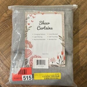 Toyoko Linen Blended Semi-Sheer Back Tab Curtain Pair in Beige (Set of Two) NEW